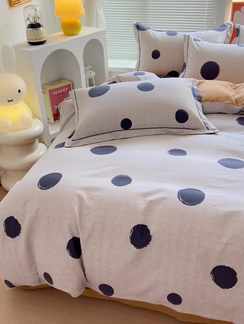 91家纺网 家纺一手货源 找家纺 棉生活 2023新款铂金全棉磨毛系列（AB版）四件套 圆点米