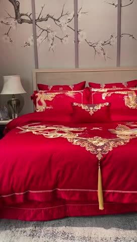 91家纺网 家纺一手货源 找家纺 爱情故事 2025新款100支婚庆四件套实拍 缔结良缘