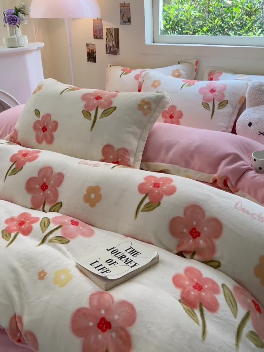 91家纺网 家纺一手货源 找家纺 慕尚 2025新款高克重加厚牛奶绒印花四件套-田园花卉系列 舒蕾