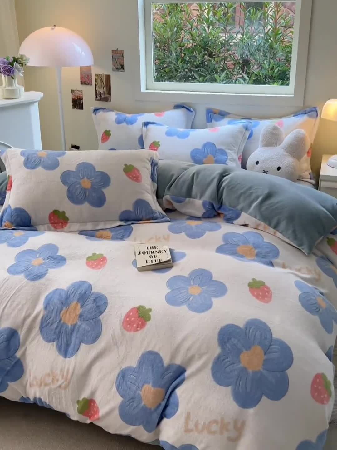 91家纺网 家纺一手货源 找家纺 慕尚 2025新款高克重加厚牛奶绒印花四件套-田园花卉系列 幸运花