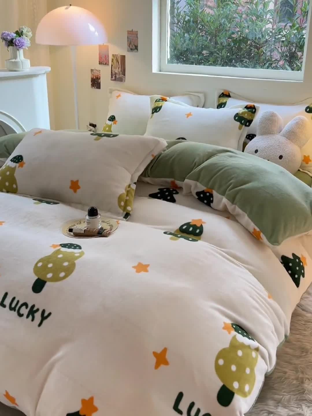 91家纺网 家纺一手货源 找家纺 慕尚 2025新款高克重加厚牛奶绒印花四件套-田园花卉系列 幸运树