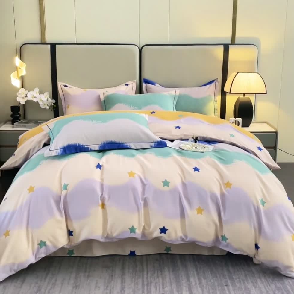 91家纺网 家纺一手货源 找家纺 晶缦 2023新款格林系列全棉活性磨毛多规格四件套 夏洛