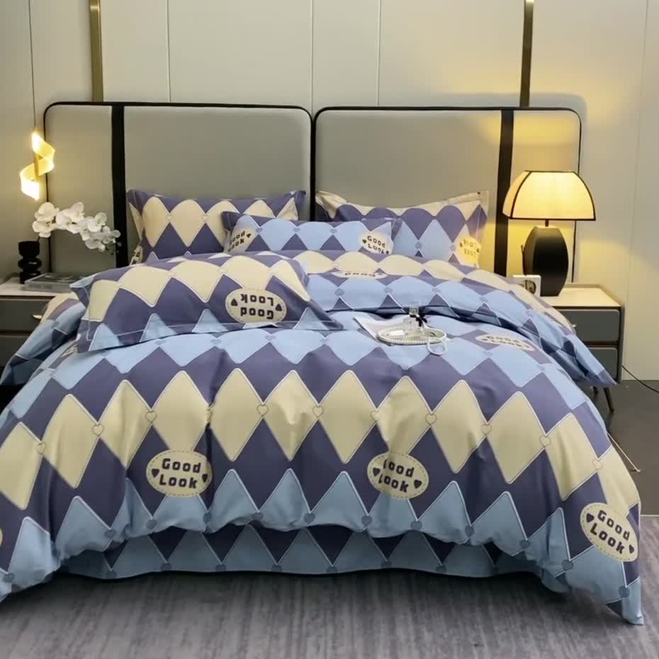 91家纺网 家纺一手货源 找家纺 晶缦 2023新款格林系列全棉活性磨毛多规格四件套 棱镜