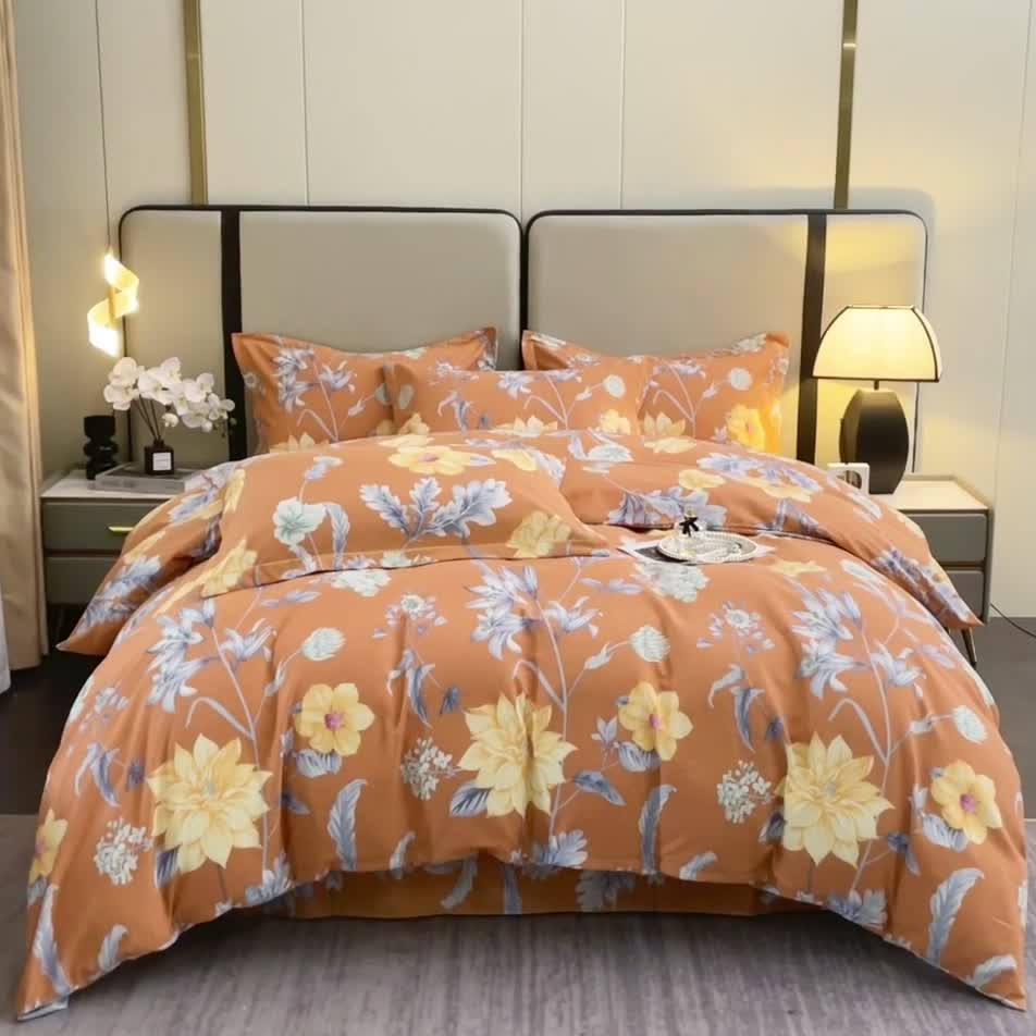 91家纺网 家纺一手货源 找家纺 晶缦 2023新款格林系列全棉活性磨毛多规格四件套 浪漫花语