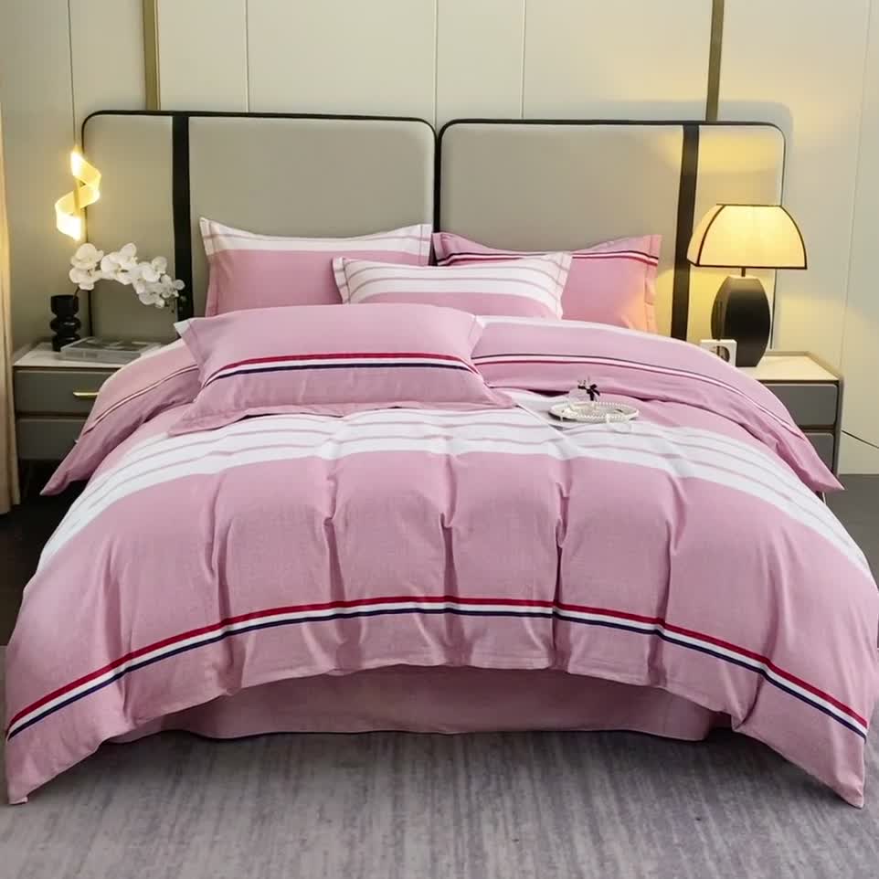 91家纺网 家纺一手货源 找家纺 晶缦 2023新款格林系列全棉活性磨毛多规格四件套 爱伦粉