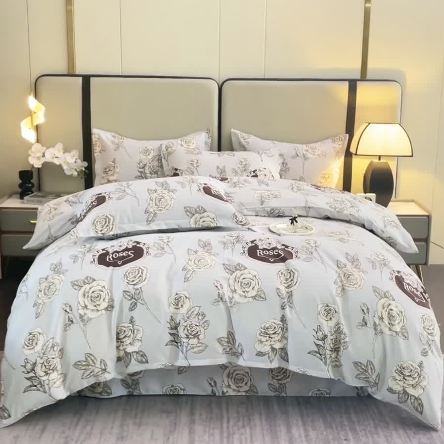 91家纺网 家纺一手货源 找家纺 晶缦 2023新款格林系列全棉活性磨毛多规格四件套 庄园灰