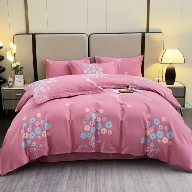 91家纺网 家纺一手货源 找家纺 晶缦 2023新款格林系列全棉活性磨毛多规格四件套 沁香