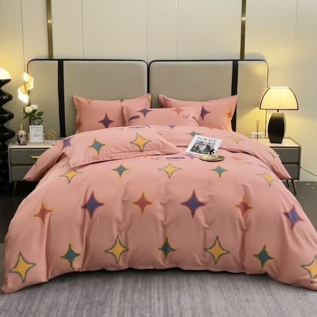 91家纺网 家纺一手货源 找家纺 晶缦 2023新款格林系列全棉活性磨毛多规格四件套 满天星