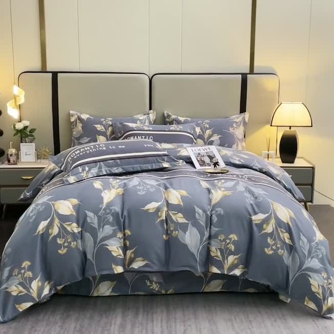 91家纺网 家纺一手货源 找家纺 晶缦 2023新款格林系列全棉活性磨毛多规格四件套 镜中花