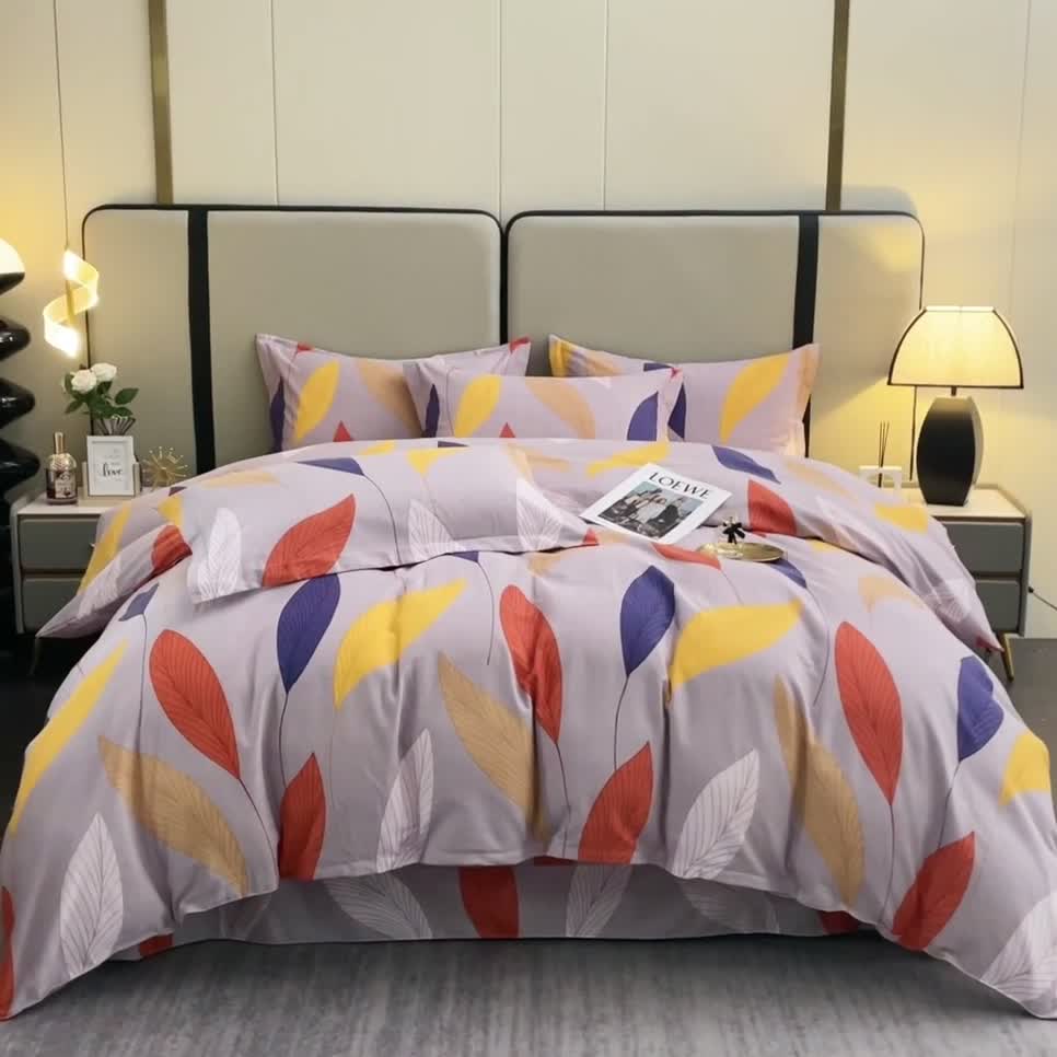 91家纺网 家纺一手货源 找家纺 晶缦 2023新款格林系列全棉活性磨毛多规格四件套 花姿摇曳灰