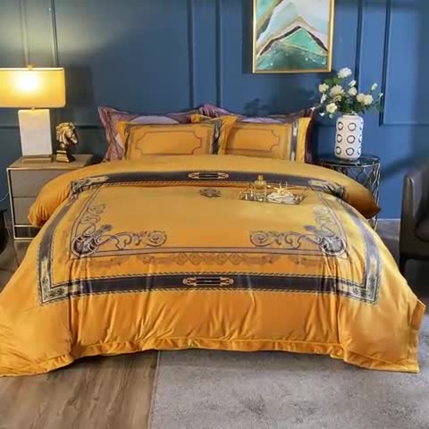 91家纺网 家纺一手货源 找家纺 宜家坊 2023新款高克重高奢云丝绒系列四件套 佛罗伦萨-黄