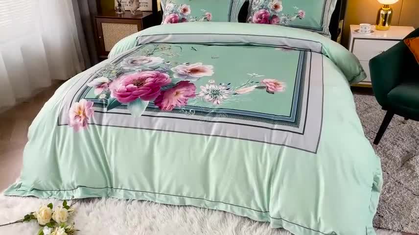 91家纺网 家纺一手货源 找家纺 宜家坊 2023新款高克重高奢云丝绒系列四件套 流金岁月-绿