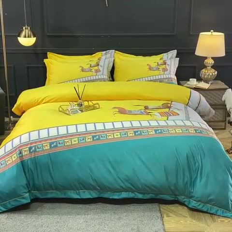 91家纺网 家纺一手货源 找家纺 宜家坊 2023新款高克重高奢云丝绒系列四件套 马德里-黄