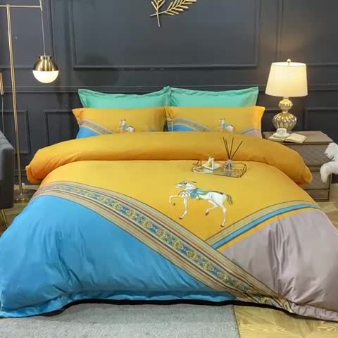 91家纺网 家纺一手货源 找家纺 宜家坊 2023新款高克重高奢云丝绒系列四件套 雅典-黄