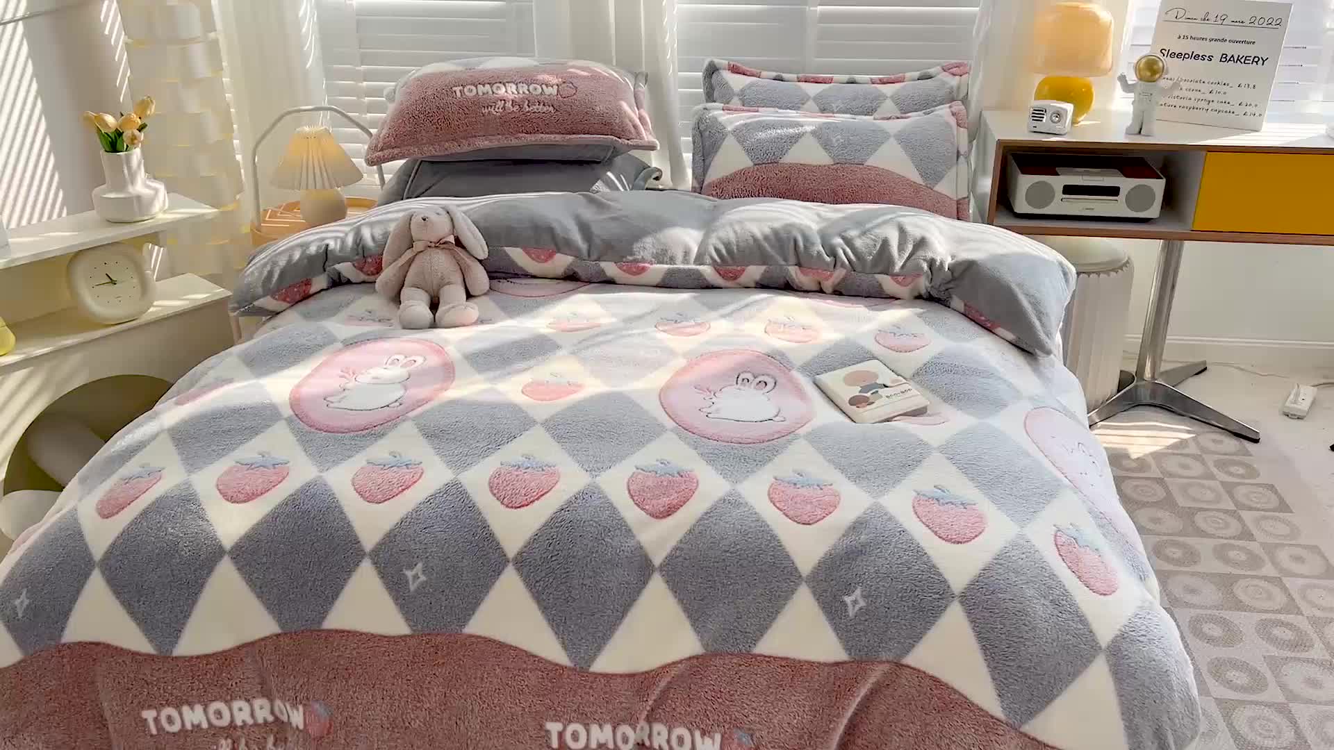 91家纺网 家纺一手货源 找家纺 宜家坊 2023新款高克重立体雪花绒四件套 系列一 幸运兔