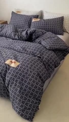 91家纺网 家纺一手货源 找家纺 棉生活 2023新款全棉磨毛四件套 静享黑