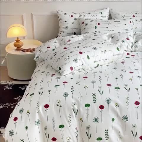 91家纺网 家纺一手货源 找家纺 畅畅家纺 2023新款13372全棉小清新简约系列四件套 清野