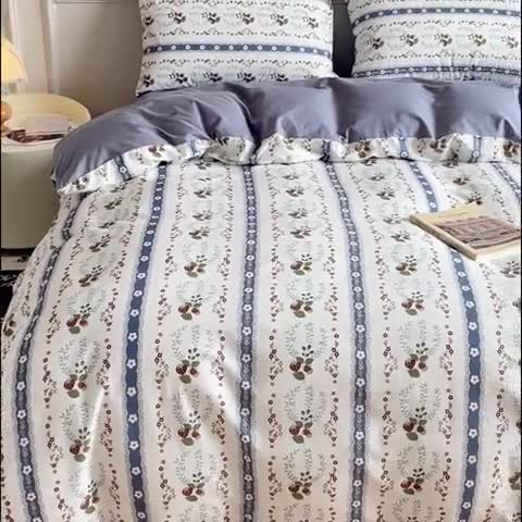 91家纺网 家纺一手货源 找家纺 畅畅家纺 2023新款13372全棉小清新简约系列四件套 莫奈