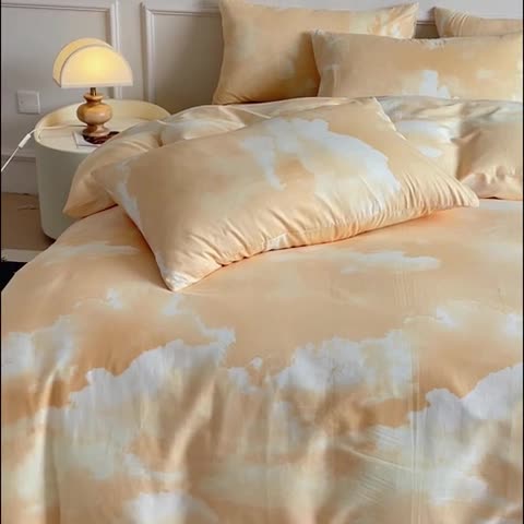 91家纺网 家纺一手货源 找家纺 畅畅家纺 2023新款13372全棉小清新简约系列四件套 幻影