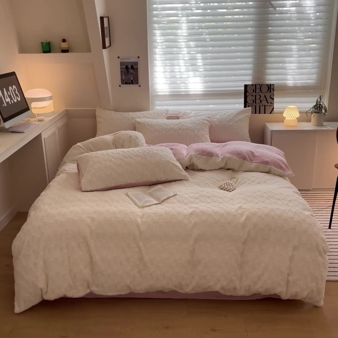 91家纺网 家纺一手货源 找家纺 （总）澳梵 2023新款立体压花兔兔绒牛奶绒四件套