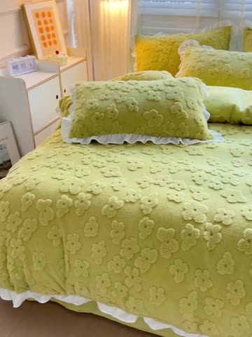 91家纺网 家纺一手货源 找家纺 澳梵 2023新款温柔梦境花梦塔芙绒韩版四件套 花梦-豆绿