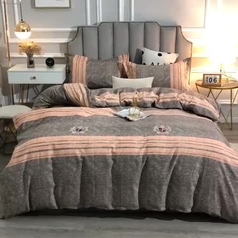 91家纺网 家纺一手货源 找家纺 晶缦 2023新款典雅系全棉活性磨毛四件套 路易时尚-灰