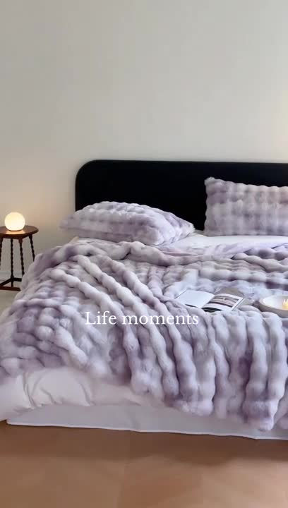 91家纺网 家纺一手货源 找家纺 蓝米卡夫 2024秋冬A类1400g云纹兔毛皮草毯 TSKN云纹-洛神紫