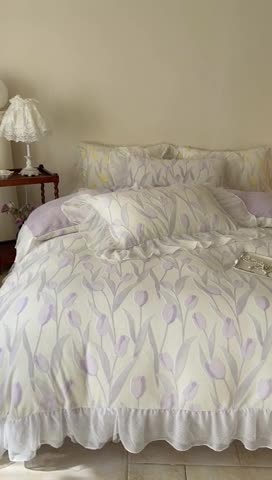 91家纺网 家纺一手货源 找家纺 玛奇朵2023新款秋冬新品5D立体雕花牛奶绒四件套 郁金香-紫