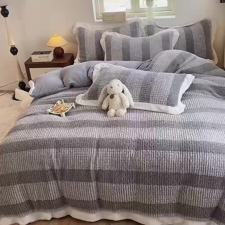 91家纺网 家纺一手货源 找家纺 欧冠 2023新款泰迪绒兔绒牛奶绒四件套 泰迪绒-高级灰