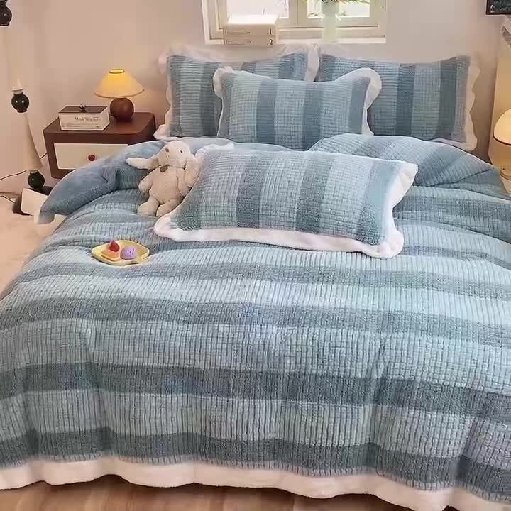 91家纺网 家纺一手货源 找家纺 欧冠 2023新款泰迪绒兔绒牛奶绒四件套 泰迪绒-湖绿