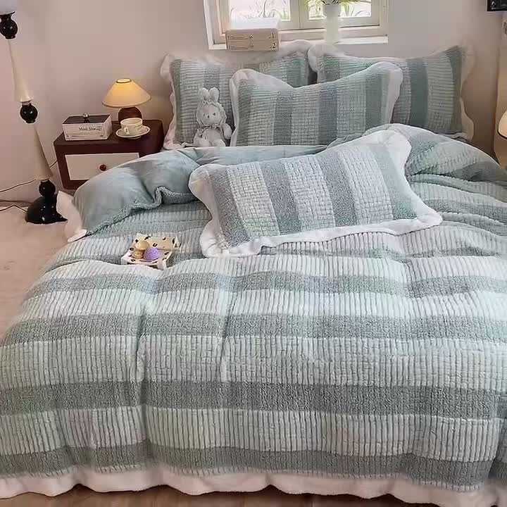 91家纺网 家纺一手货源 找家纺 欧冠 2023新款泰迪绒兔绒牛奶绒四件套 泰迪绒-清新绿