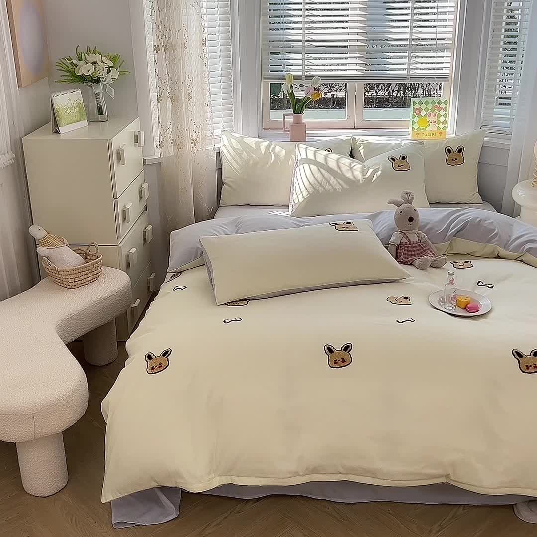 91家纺网 家纺一手货源 找家纺 （总）欧冠 2023新款秋冬保暖专版水洗棉麻毛巾绣四件套