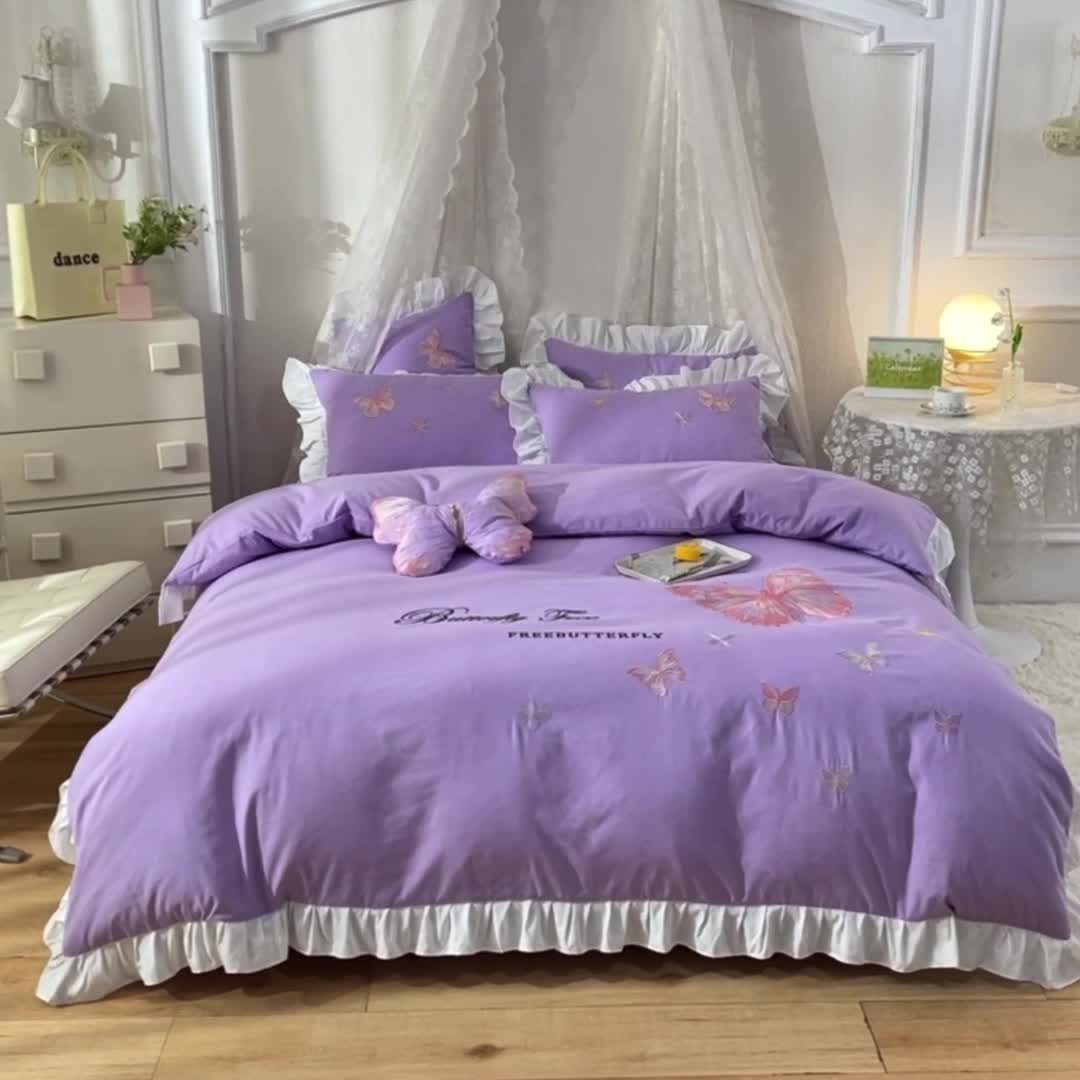 91家纺网 家纺一手货源 找家纺 （总）欧冠 2023新款秋冬保暖云锦棉刺绣花边羽蝶系列四件套