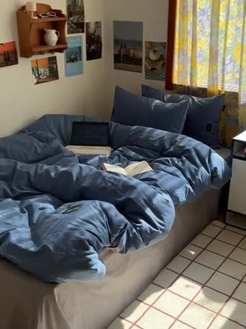 91家纺网 家纺一手货源 找家纺 百亿莱 2024新款全棉无印风水洗棉学生宿舍三件套四件套 格调蓝+摩卡灰