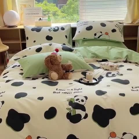 91家纺网 家纺一手货源 找家纺 时年 2023新款全棉印花优选系列四件套 熊猫香香