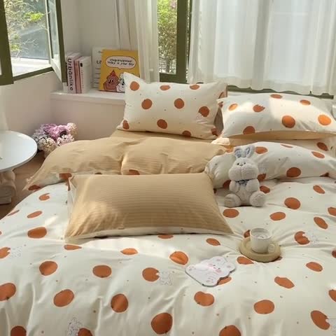 91家纺网 家纺一手货源 找家纺 时年 2023新款全棉印花优选系列四件套 甜橙兔