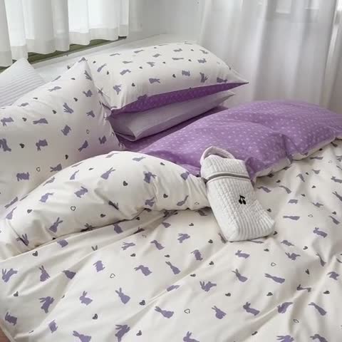 91家纺网 家纺一手货源 找家纺 时年 2023新款全棉印花优选系列四件套 浪漫小兔