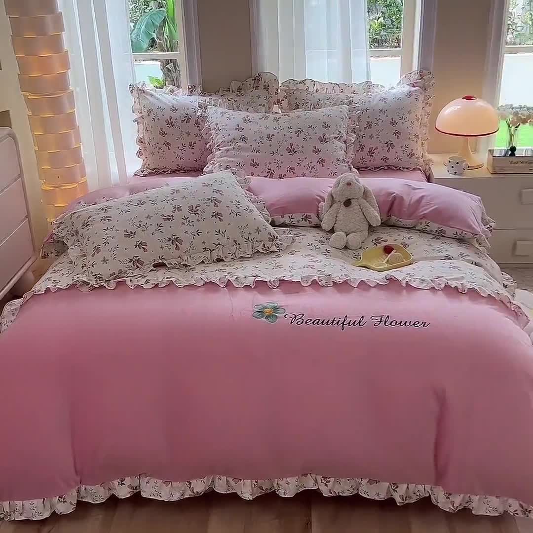 91家纺网 家纺一手货源 找家纺 （总）绒兔兔 2023新款双层纱棉加水晶绒牛奶绒四件套