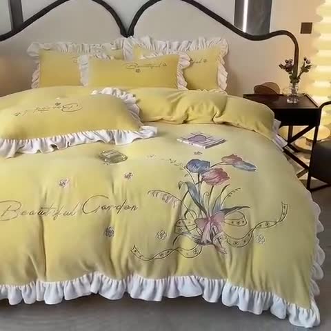 91家纺网 家纺一手货源 找家纺 （总）凯美家居 2023新款牛奶绒刺绣四件套