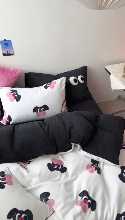 91家纺网 家纺一手货源 找家纺 柚子 2023新款牛奶绒四件套-小众混搭系列 小奶狗