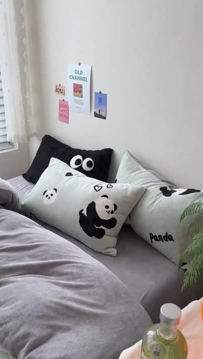 91家纺网 家纺一手货源 找家纺 柚子 2023新款牛奶绒四件套-小众混搭系列 趣味熊猫