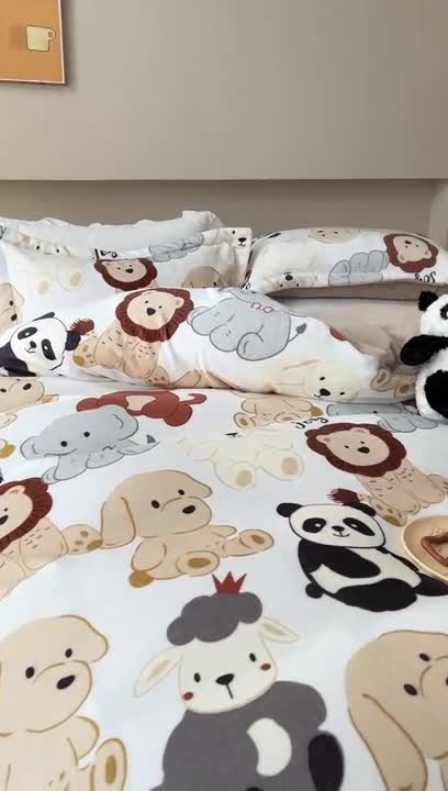 91家纺网 家纺一手货源 找家纺 柚子 2023新款牛奶绒四件套-小清新系列 动物之家