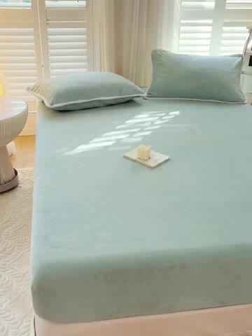 91家纺网 家纺一手货源 找家纺 857 2023新款牛奶绒床笠 水绿