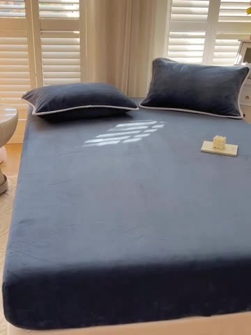 91家纺网 家纺一手货源 找家纺 857 2023新款牛奶绒床笠 深蓝