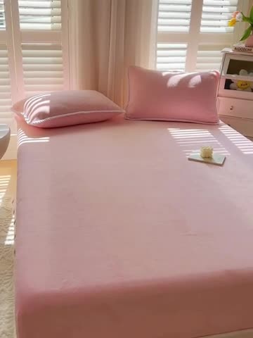 91家纺网 家纺一手货源 找家纺 857 2023新款牛奶绒床笠 粉色