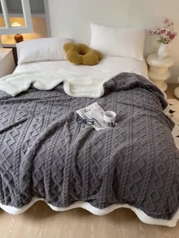 91家纺网 家纺一手货源 找家纺 欧邦 新款爆款AB版加厚提花塔芙绒羊羔绒毛毯 深灰