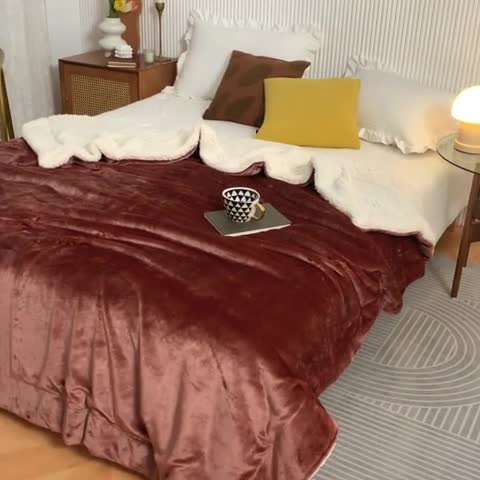 91家纺网 家纺一手货源 找家纺 （总）欧邦 新款爆款纯色羊羔绒双层毛毯