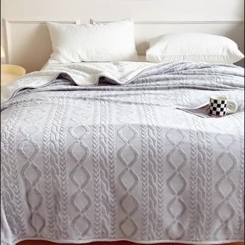 91家纺网 家纺一手货源 找家纺 宜家坊新款秋冬高克重法莱绒羊羔绒立体剪花纯色多功能毛毯 烟灰蓝