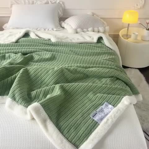 91家纺网 家纺一手货源 找家纺 （总）春妮 2023新款A面编织绒+B面兔毛绒毛毯双层盖毯