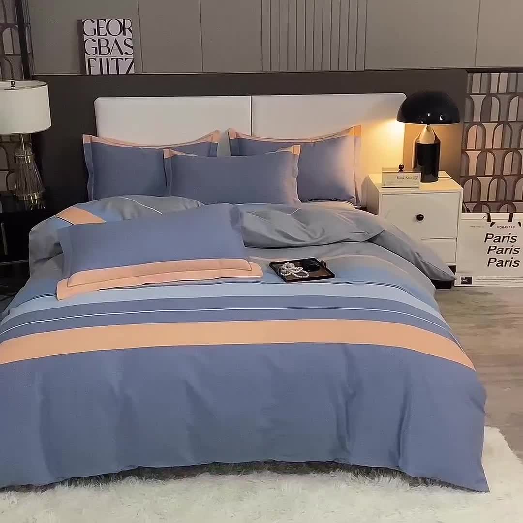 91家纺网 家纺一手货源 找家纺 简如   2025新款全棉磨毛印花四件套 圣西罗-桔